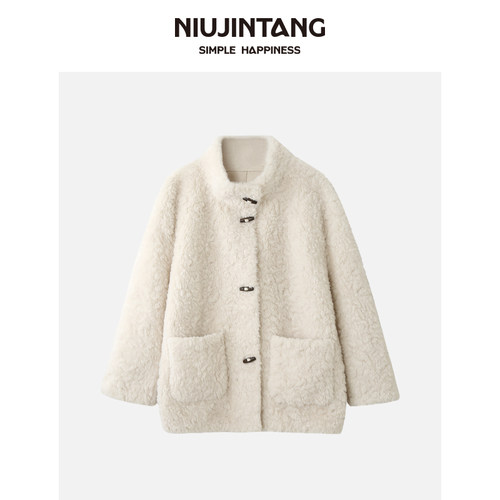 【NJT】2025秋冬季时尚休闲慵懒风立领牛角扣保暖毛毛外套YY88010