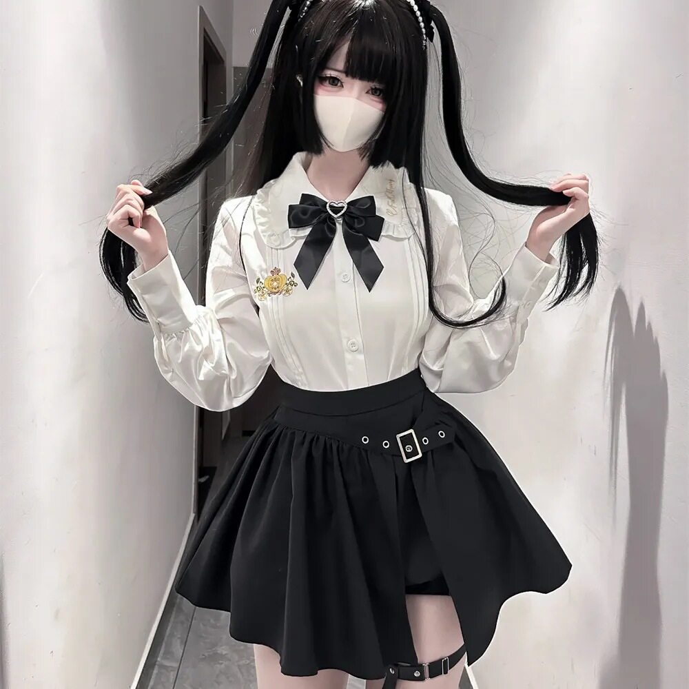 Luo Flower sugar original solar system hottie Thunder clothes skirt Embroidery white shirt female Sense of design skirt suit