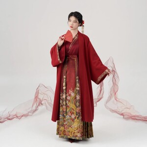 锦凤制造司原创明制宋汉服国风交领衬衫红色马面裙婚服敬酒服新娘