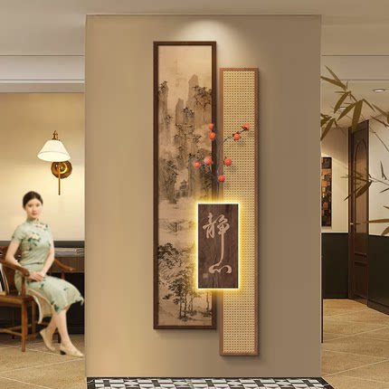 宋代美学玄关装饰画入户门中式书房茶室高级感壁灯画禅意过道挂画
