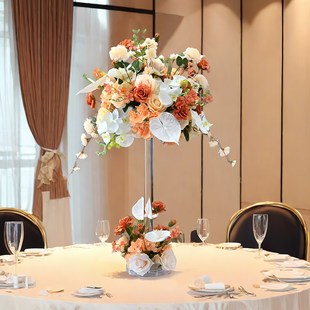 婚礼宴会厅餐桌花摆花仿真花柱桌花酒店餐厅餐桌装饰花