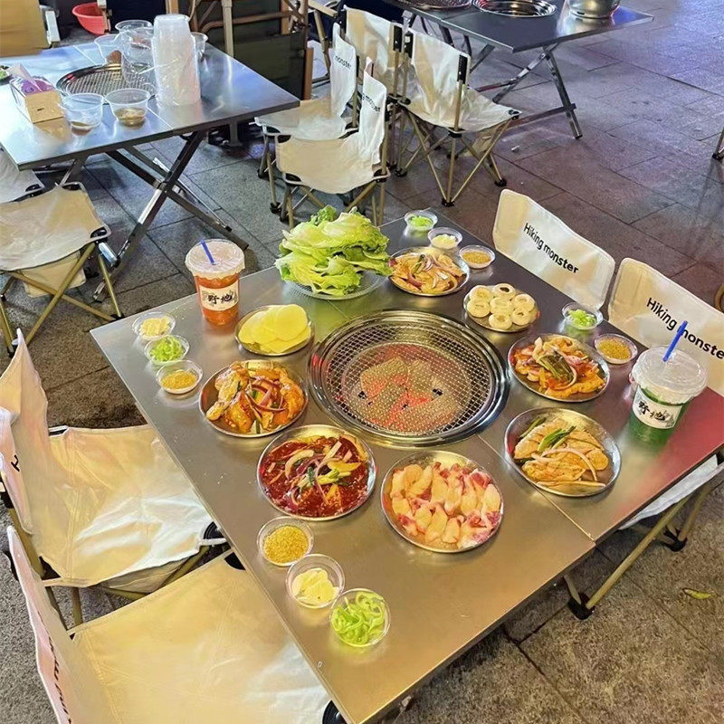 地摊夜市折叠碳烤桌地炉烤肉桌商用火锅围炉煮茶户外