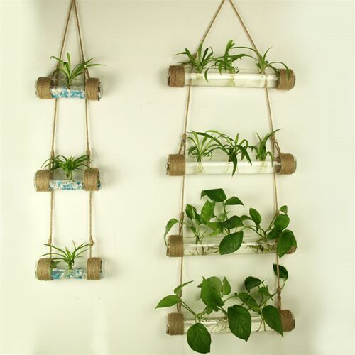 创意Y壁挂手工麻绳水培玻璃花瓶幼儿园家居装饰背景墙挂饰