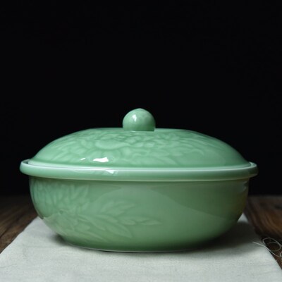 龙泉青瓷盖号汤碗中式餐具主菜碗品锅陶瓷特碗炖菜碗 英寸