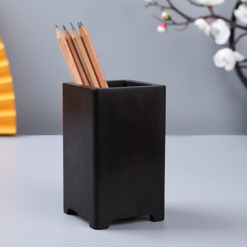 紫光檀木小笔筒中式复古书房室文具收纳盒红木中国风