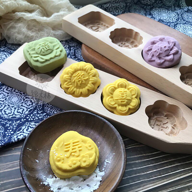 过年春节印字老式月饼模具木质绿豆糕点立体传统烘焙福禄寿压花