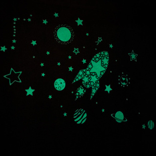 夜光火箭星星墙贴天花板发光荧光贴画男孩子卧室装饰宇宙贴纸