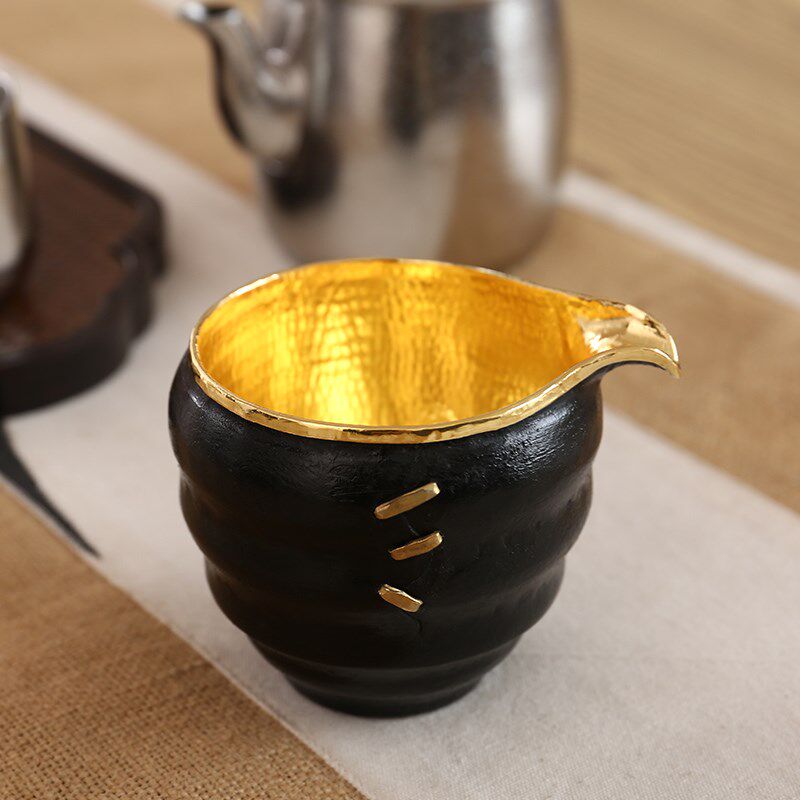 铁包金手工功夫茶道金包银包铁茶海分茶器高端茶具礼品