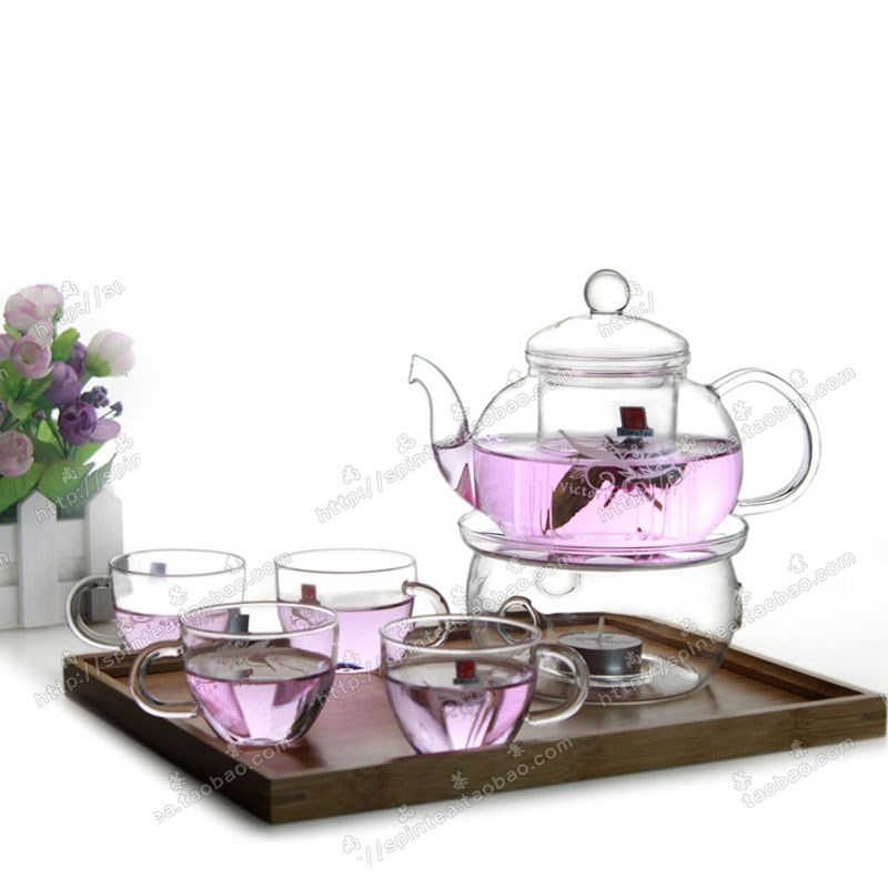 一屋窑耐热玻璃茶具装花茶壶茶杯整花草功夫红茶茶具