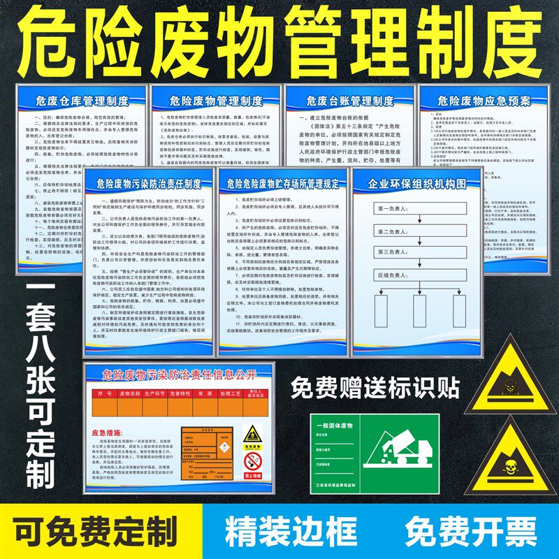 危险废物管理度标识提示牌危废仓库应急预案组织架构图标语上墙