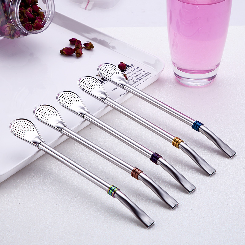 304不锈钢吸管勺子咖啡搅拌勺 奶茶儿童出口马黛茶过滤器茶漏