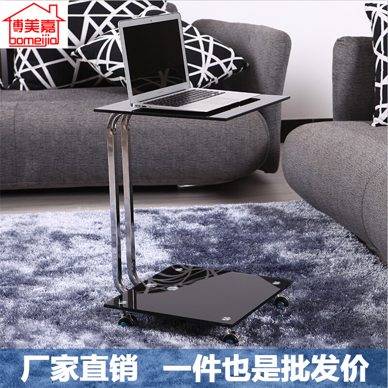 创意小茶几简约迷你个性床边桌子可移动带轮沙发边几迷你钢化玻璃