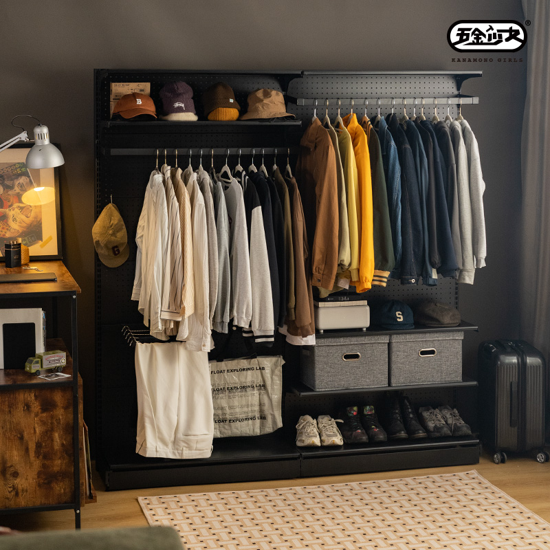 五金少女家用衣帽间卧室出租房现代简易简约分层经济型开放式衣柜