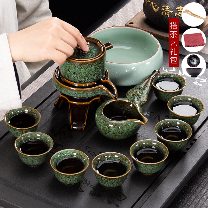 茶具套装家用功夫茶杯客厅懒人简约现代半自动整石磨盘陶瓷泡茶壶