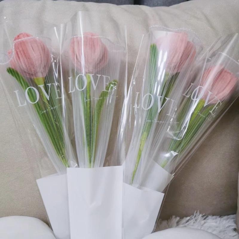 鲜花包装单支袋玫瑰花透明包装纸包花塑料袋单只扭扭棒英文玻璃纸