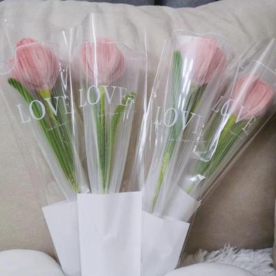 鲜花包装单支袋玫瑰花透明包装纸包花塑料袋单只扭扭棒英文玻璃纸