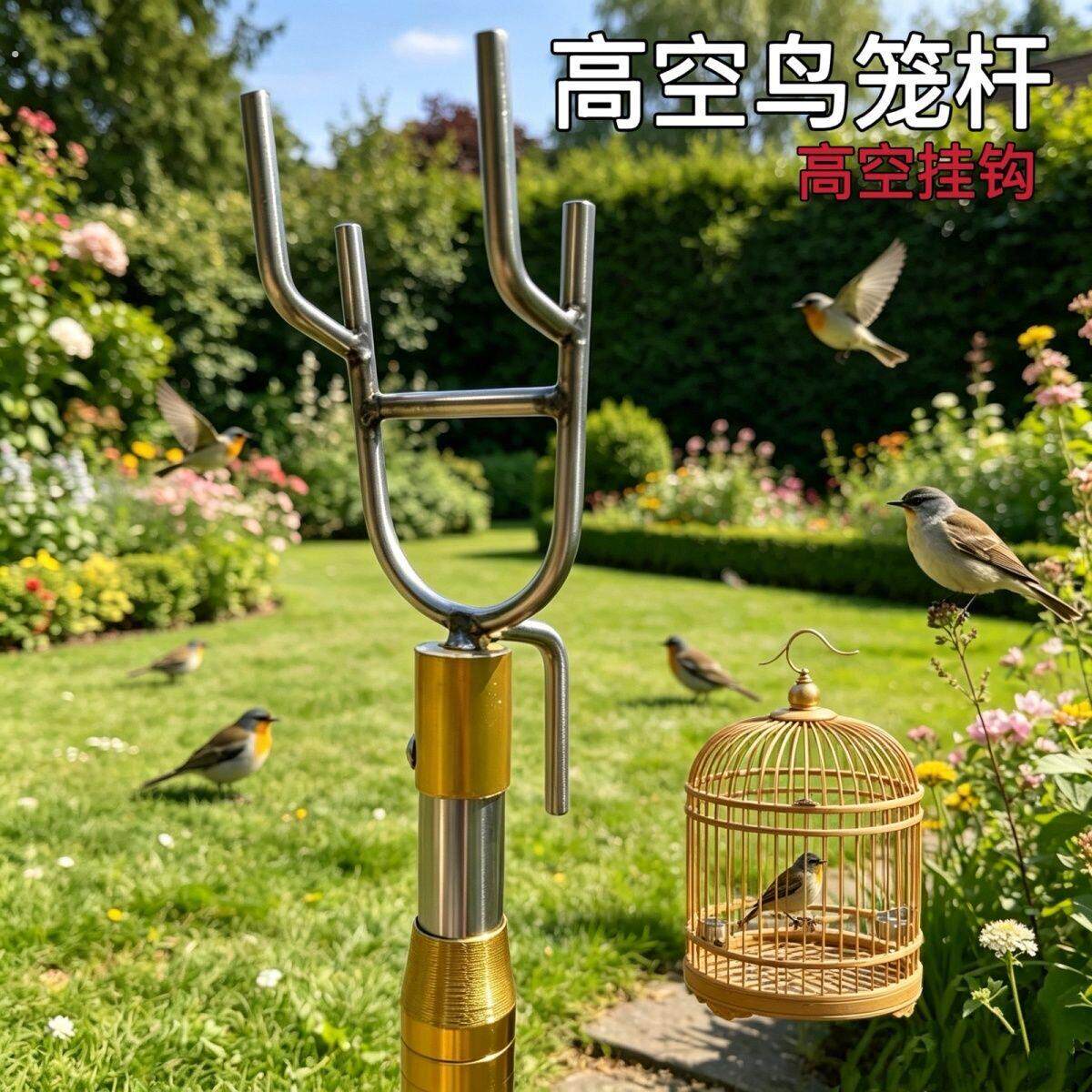 鸟笼挑杆笼子挂树高空伸缩杆鸟笼挑杆头挑杆伸缩杆不锈钢材质耐用