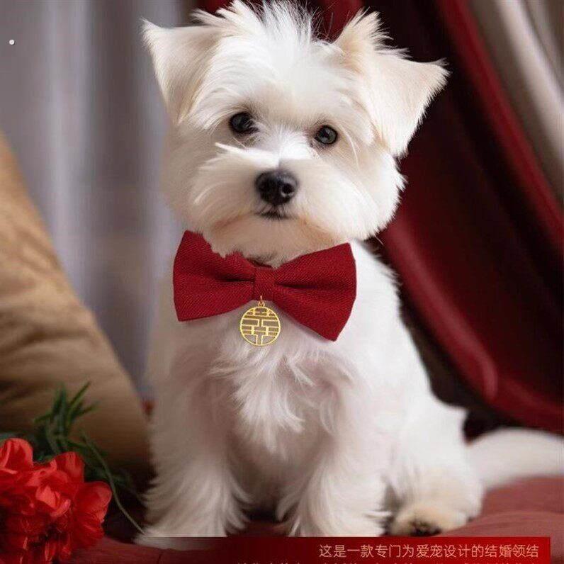 狗狗领结红色喜字衣服小猫咪结婚装饰围脖大狗宠物婚礼蝴蝶结项圈