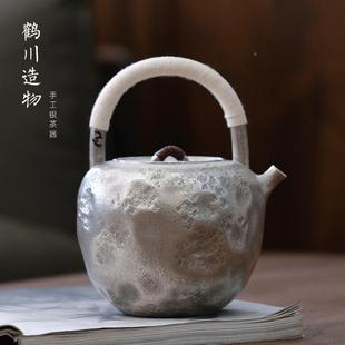 功壶纯银99烧水纯银手雪9花银工围炉煮茶家用夫茶HE00382具长乐煮