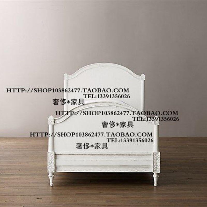出口法国 维埃纳橡木仿古白单人床超美雕花微旧家具