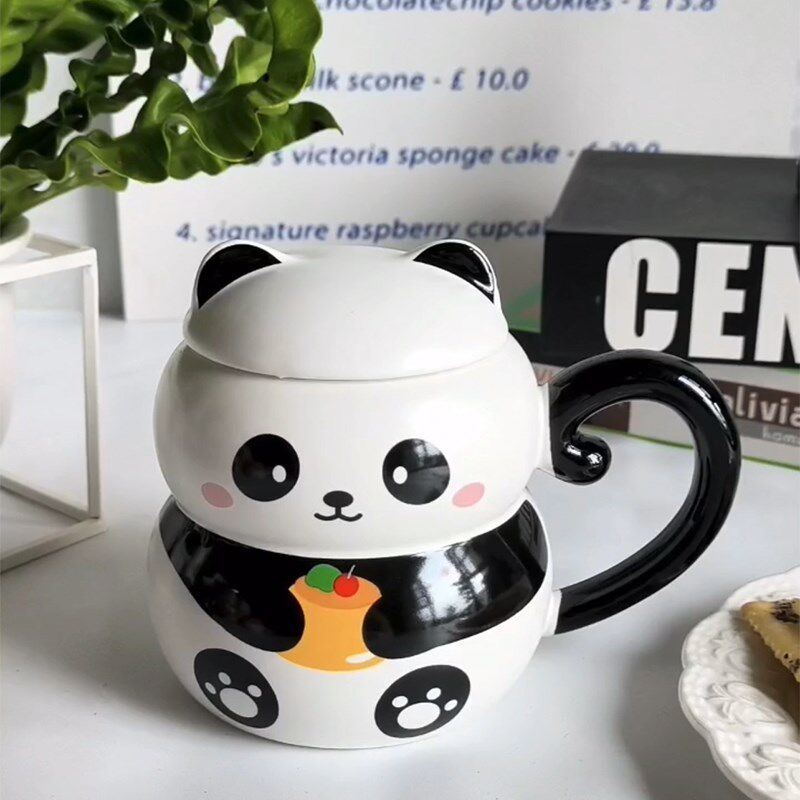 奶马克杯可爱超萌动物陶瓷杯口径盖熊猫女生室
