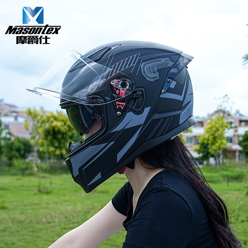 摩爵仕双镜片头盔机车全盔男通用女士四季全覆式冬季安全帽