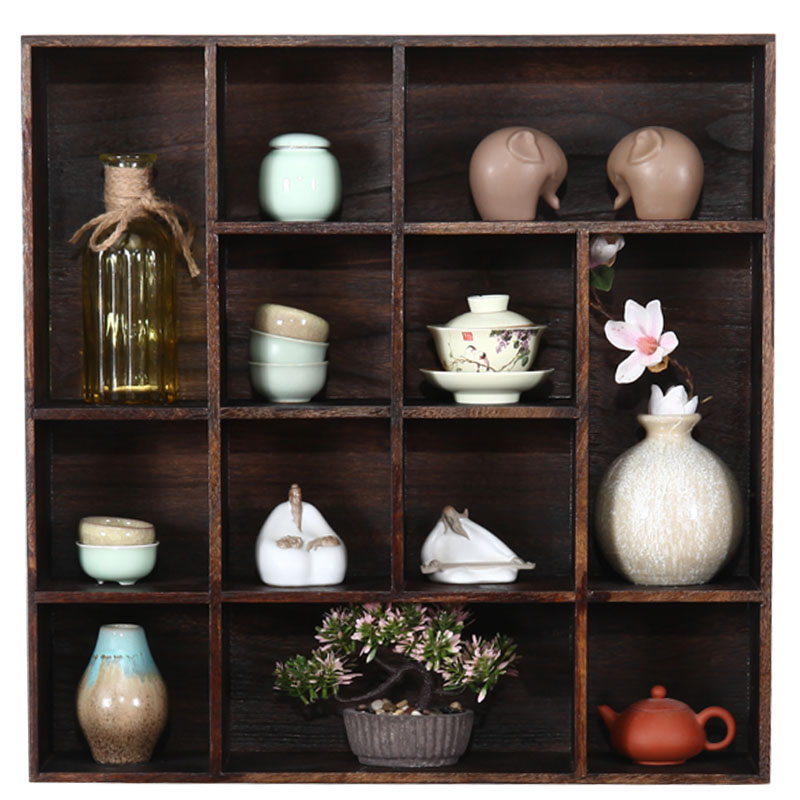 烧桐木小博古架多宝阁壁挂式茶杯架茶具架紫砂茶壶架客厅桌面茶架
