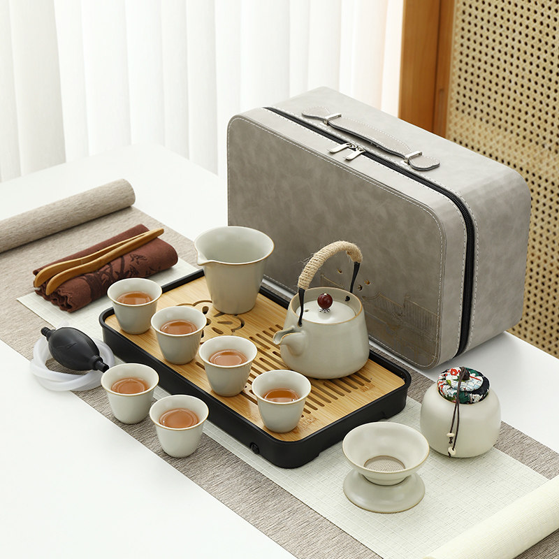 汝窑旅行功夫茶具小套装户外便携收纳包简约茶盘陶瓷泡茶壶茶杯,餐饮具,旅行茶具,淘宝优惠券,粉丝福利购,淘宝优惠卷