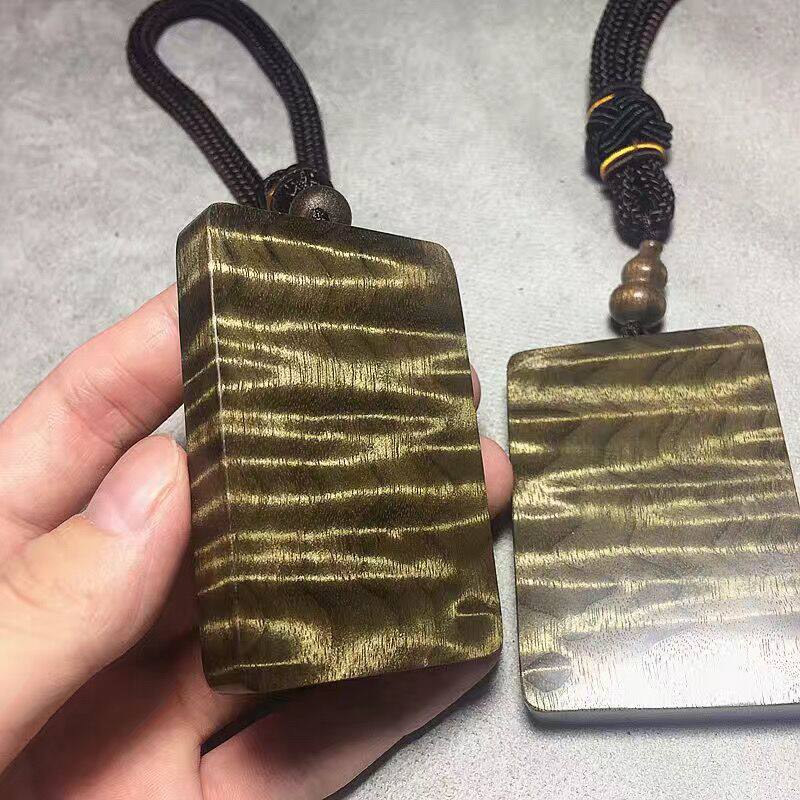 金丝楠无事牌阴沉木小叶桢楠原木乌木绿料挂件满金丝水波手把件