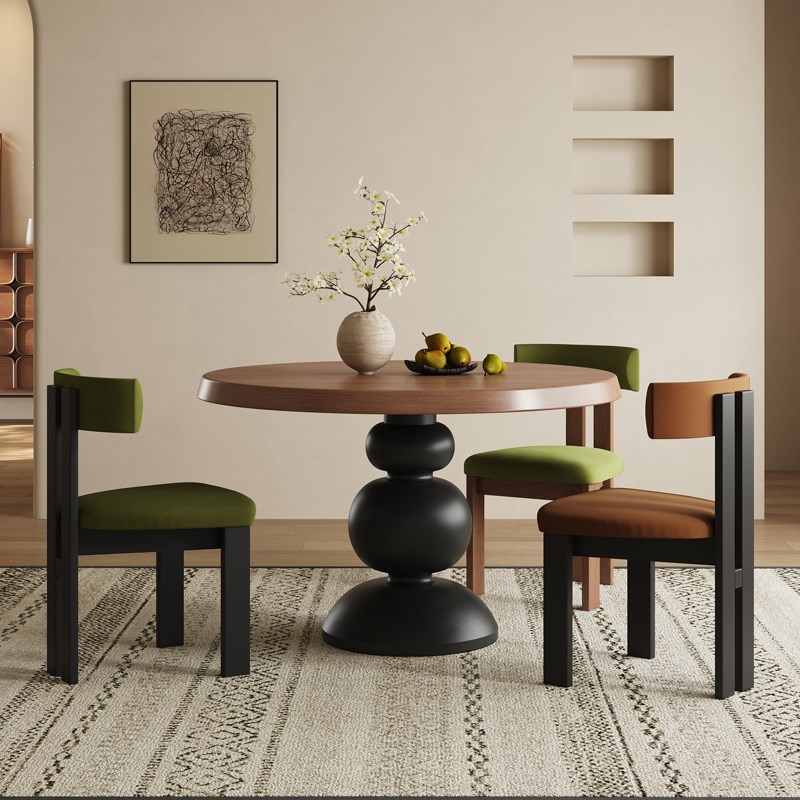 中古风实木圆形餐桌简约侘寂风设计师新款法式复古小户型创意圆桌