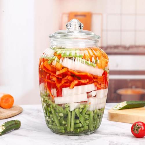 大容量加厚泡菜罐家用带盖大号密封罐腌制咸菜透明玻璃泡菜坛子