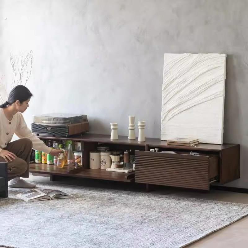 合作落地式电视柜咖啡桌组合客厅家居简约世纪中叶风格胡桃木彩色