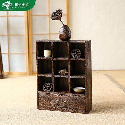 实木中式博古架挂墙茶杯架多宝阁壁挂式置物架茶柜茶具收纳展示柜