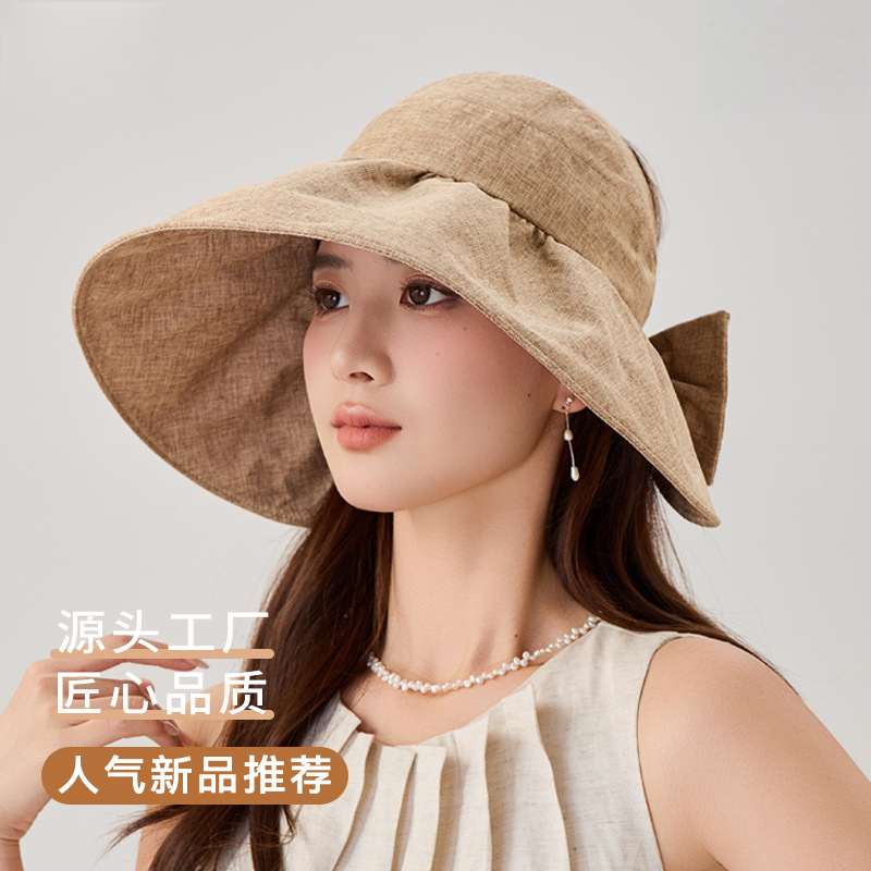 棉麻日系大沿空顶帽女2026春夏新款可折叠纯色太阳帽防晒遮阳帽子