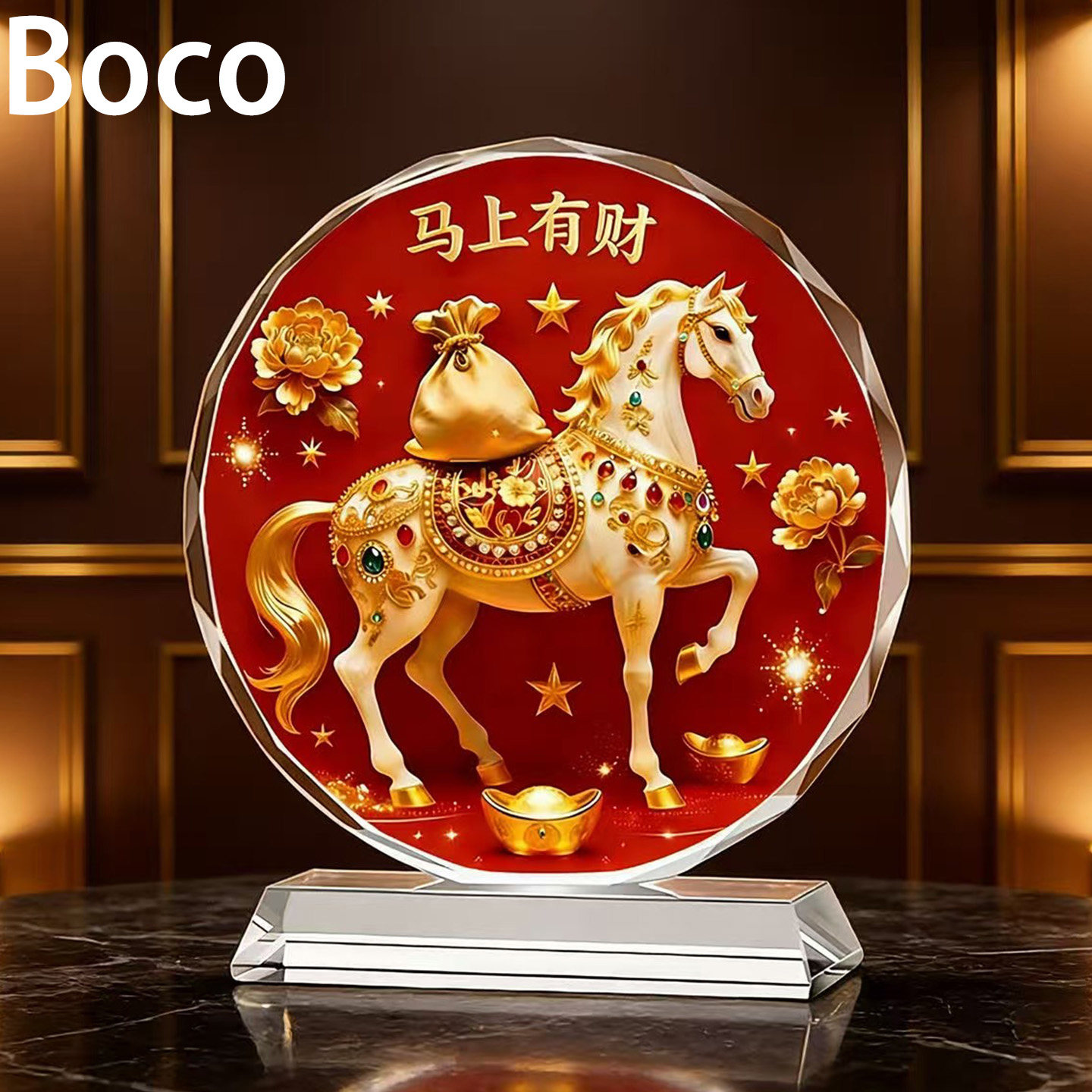 Boco马上有财福禄双全水晶马摆件客厅电视柜酒柜桌面装饰品镇宅礼,家居饰品,桌面摆件,淘宝优惠券,粉丝福利购,淘宝优惠卷