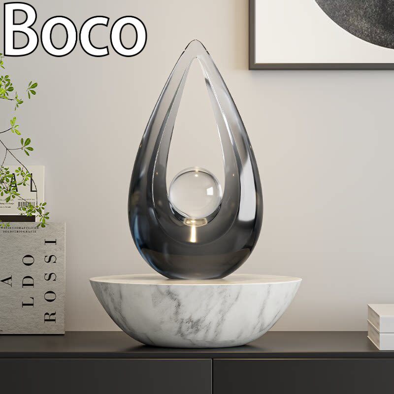 Boco高级感透明水滴艺术摆件大理石雕塑客厅酒柜办公室软装饰品