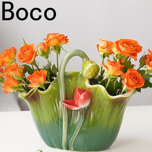 BOCO陶瓷田园珐琅彩花盆摆件