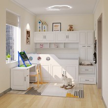 儿童半高床小户型男孩和女孩实木上床下桌带储物衣柜书桌一体组合