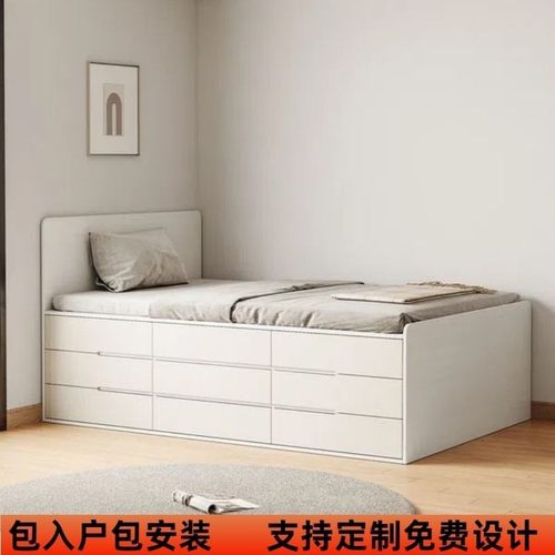 小户型储物床高箱床一体床收纳榻榻米侧翻单人床1.2米省空间半高
