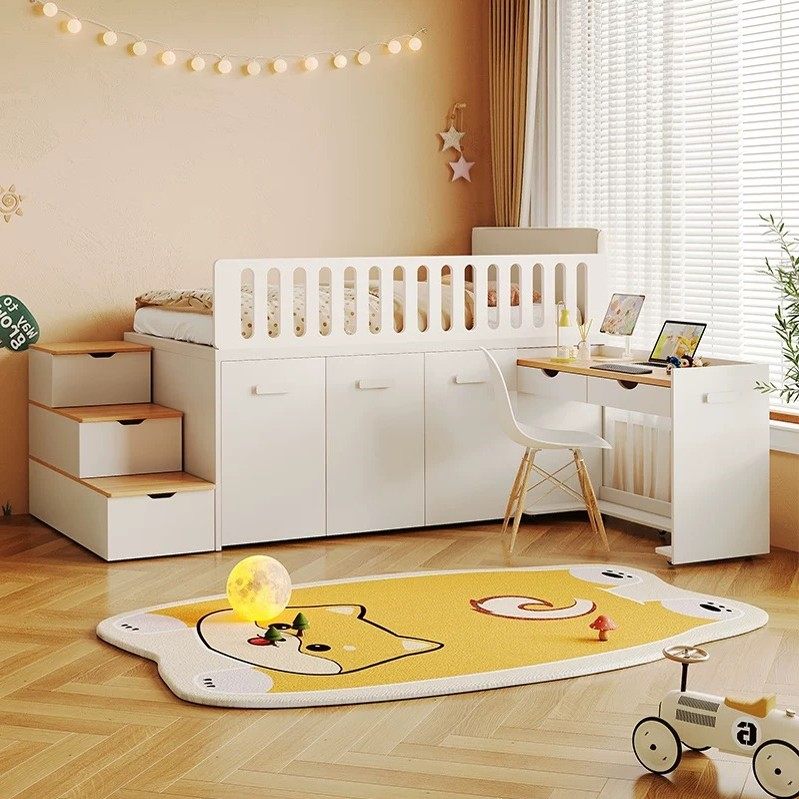 儿童半高床衣柜一体上床下柜组合床猫窝床抽拉衣柜小户型带书桌床