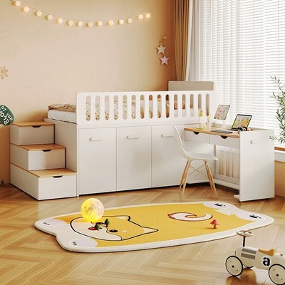 儿童半高床衣柜一体上床下柜组合床猫窝床抽拉衣柜小户型带书桌床