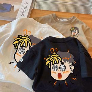 洋气上衣 儿童夏季 纯棉短袖 T恤男女童圆领韩版 ins潮流百搭宝宝半袖