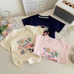 女孩半袖 女童纯棉短袖 中小童宽松洋气打底衫 T恤夏季 上衣打底t 新款