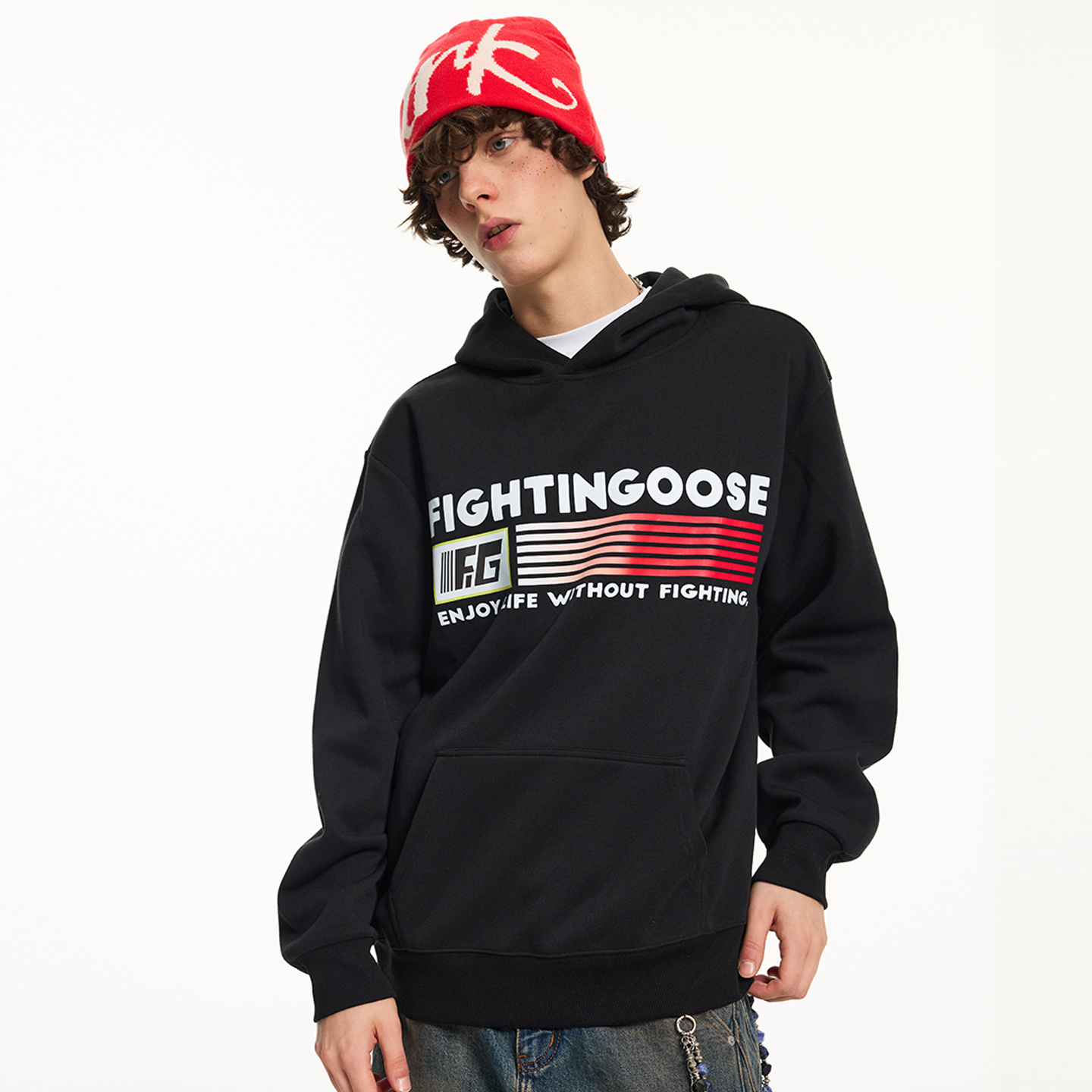 美式复古渐变条纹字母印花卫衣