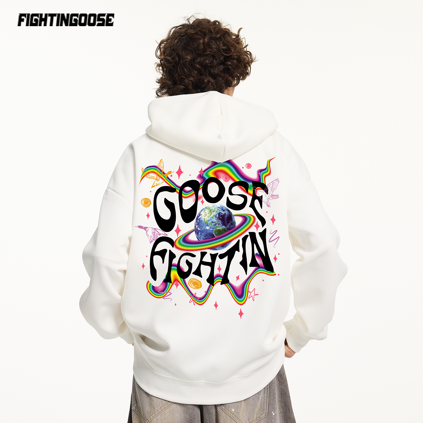 街头手绘涂鸦地球星空连帽卫衣