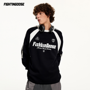 美式潮流三条杠赛车风字母印花卫衣情侣装国潮宽松拼接撞圆领上衣