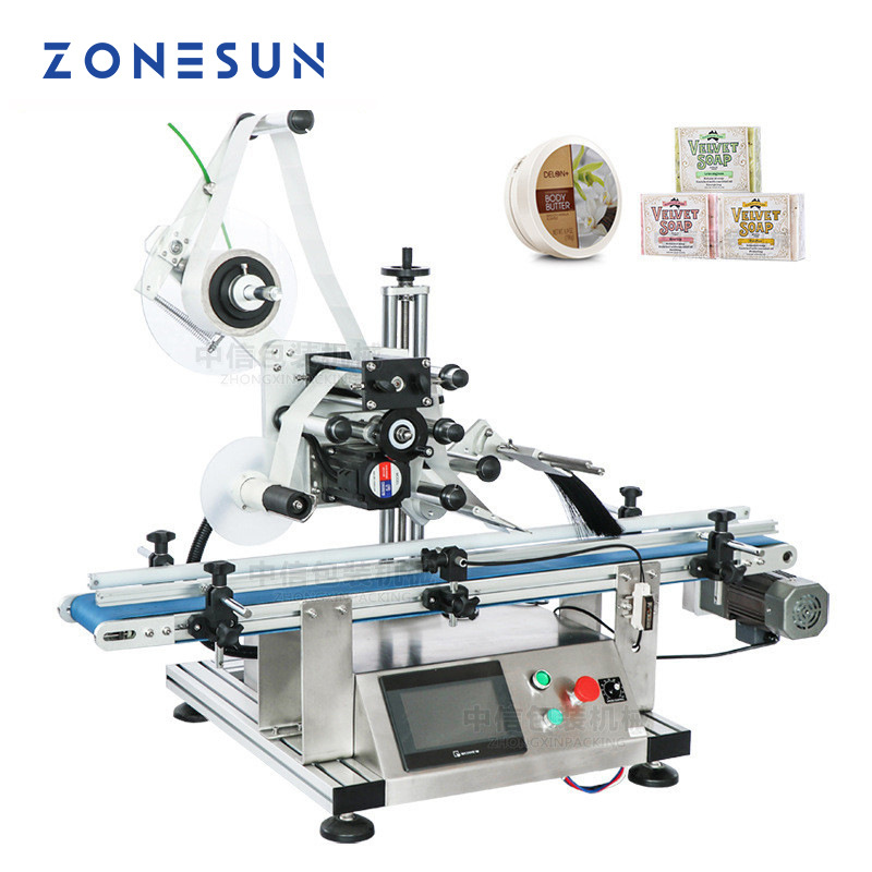 ZONESUN台式全自动平面贴标机 纸张卡盒方体方罐平面贴标签logo