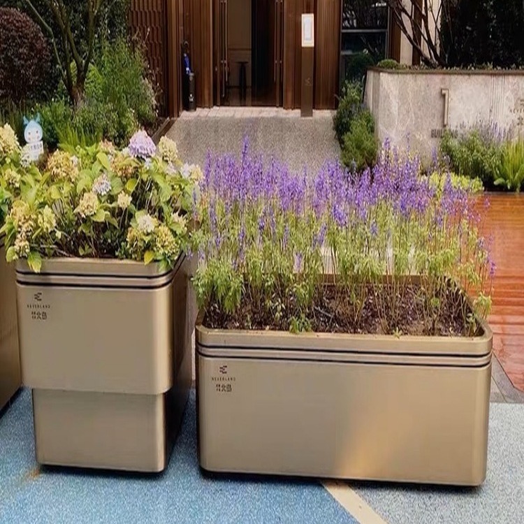 不锈钢花箱铁艺户外花盆金属成品长方形花槽外摆围栏隔断移动组合