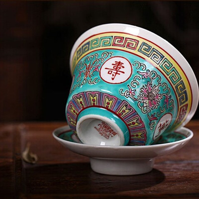 仿古粉彩万寿无疆 茶杯老货盖碗马帝饭杯茶杯陶瓷景德镇 陶瓷杯