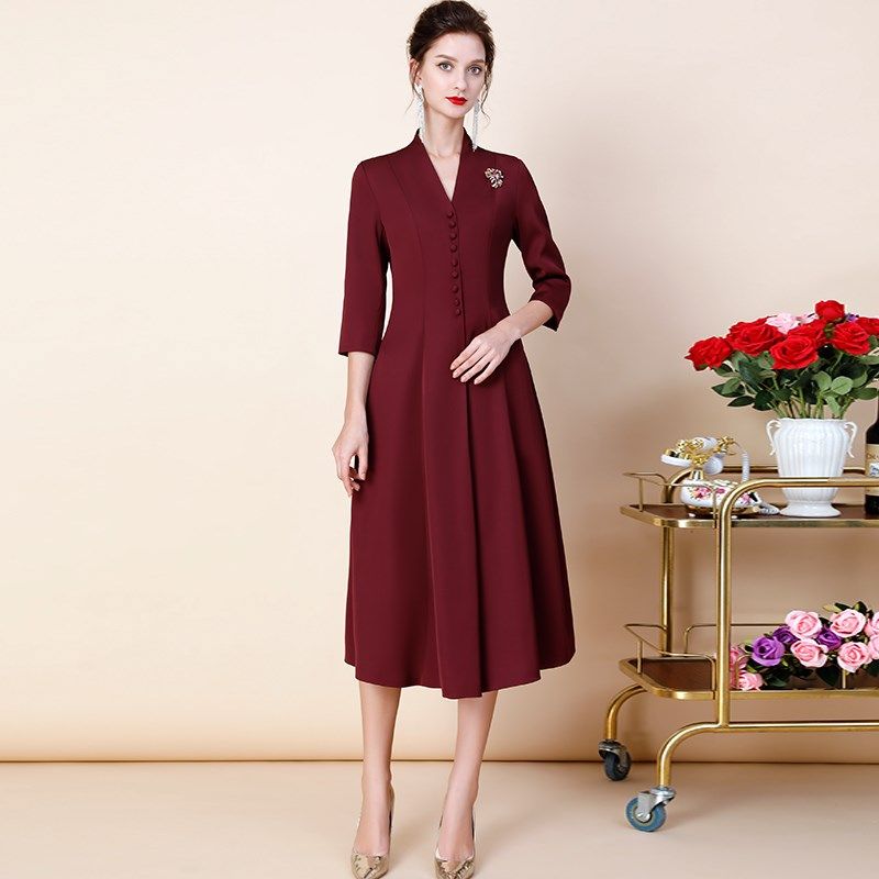 高端婚礼妈妈礼服修身平时可穿洋气优雅大码丈母娘婆婆婚宴装秋冬